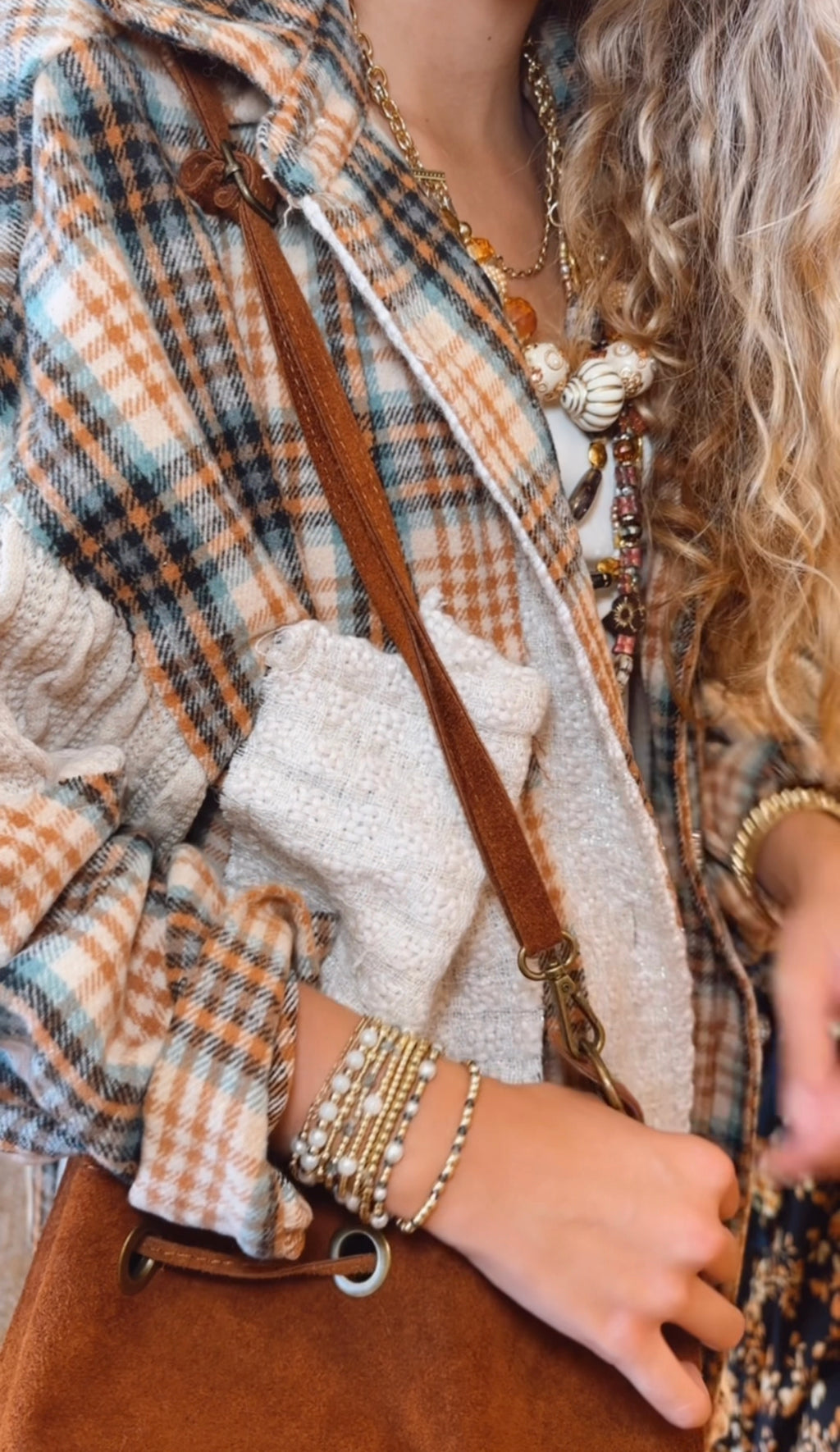 Boho Plaid Crochet Shacket