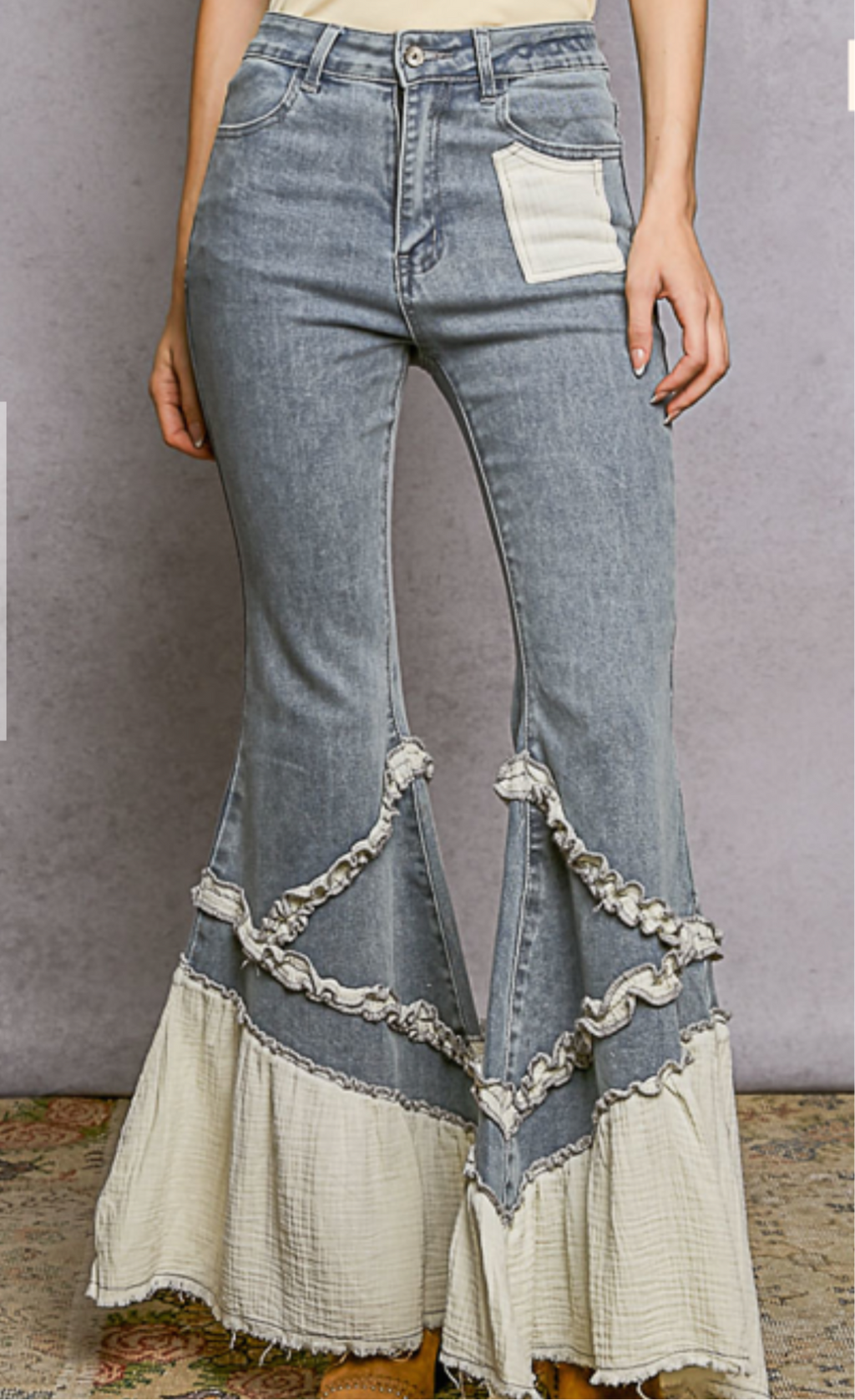 Boho Patchwork denim ruffle jeans