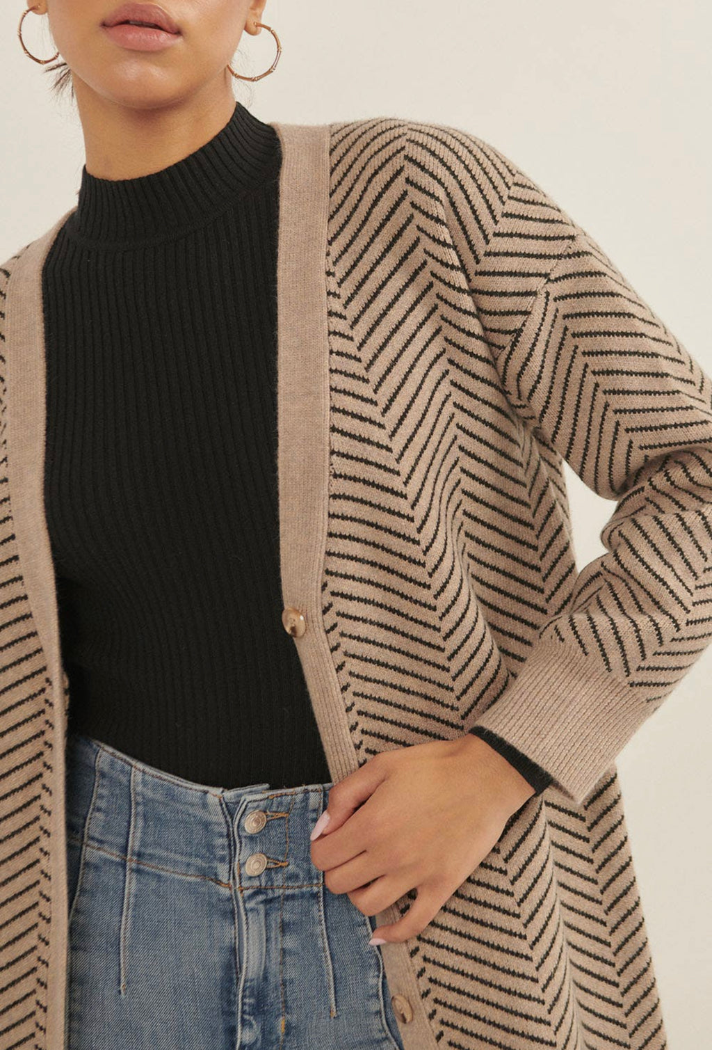 Nantucket Striped Khaki Cardi