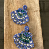 Blue Beaded Shell Earrings