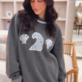 “Waves + Shells” washed charcoal beach sweatshirt