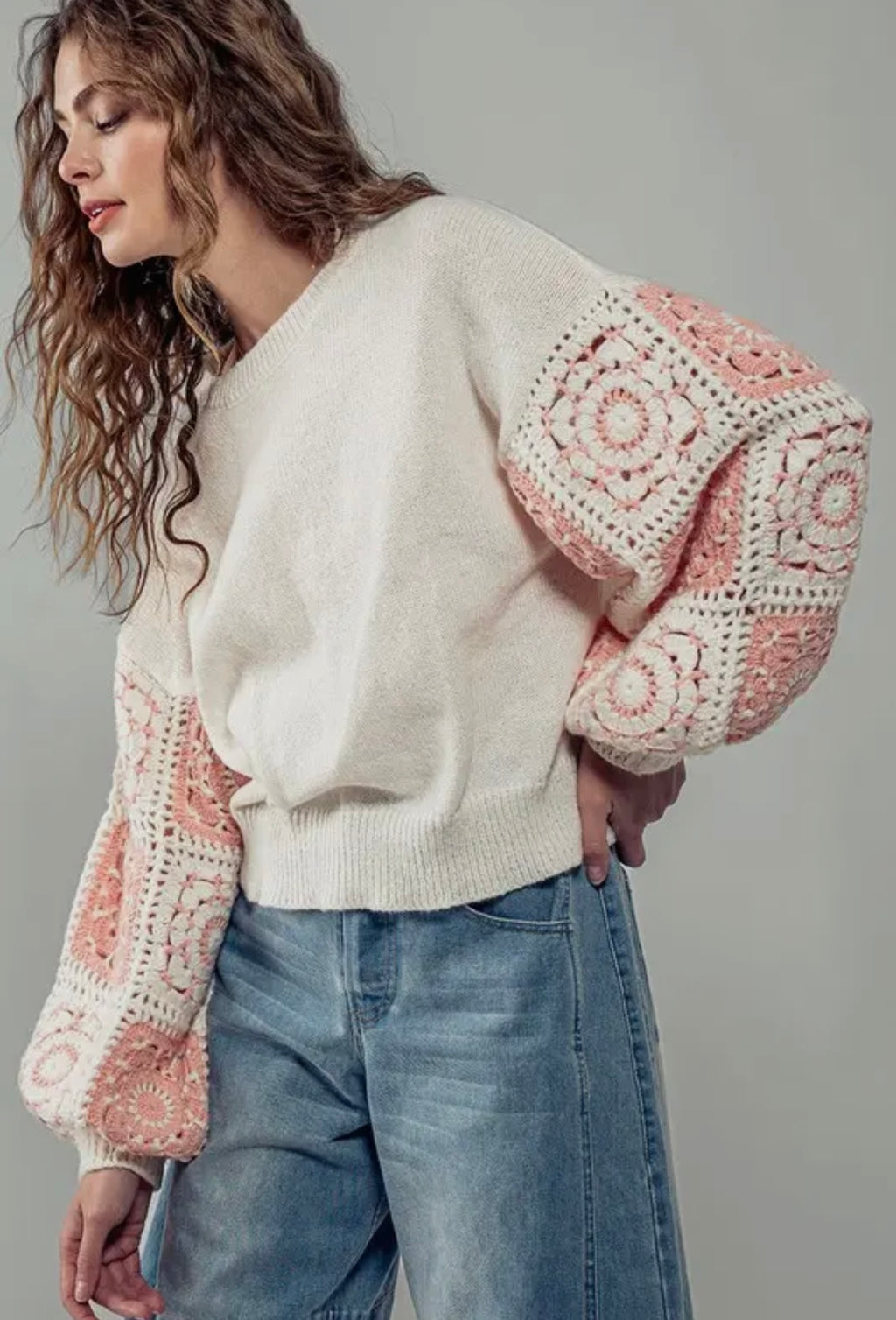 Pink blush crochet sweater