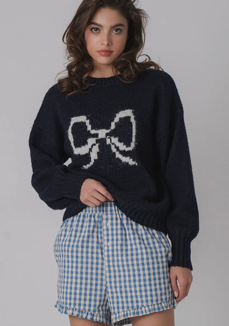 Navy bow holiday sweater