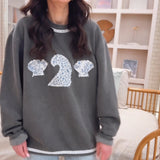 “Waves + Shells” washed charcoal beach sweatshirt