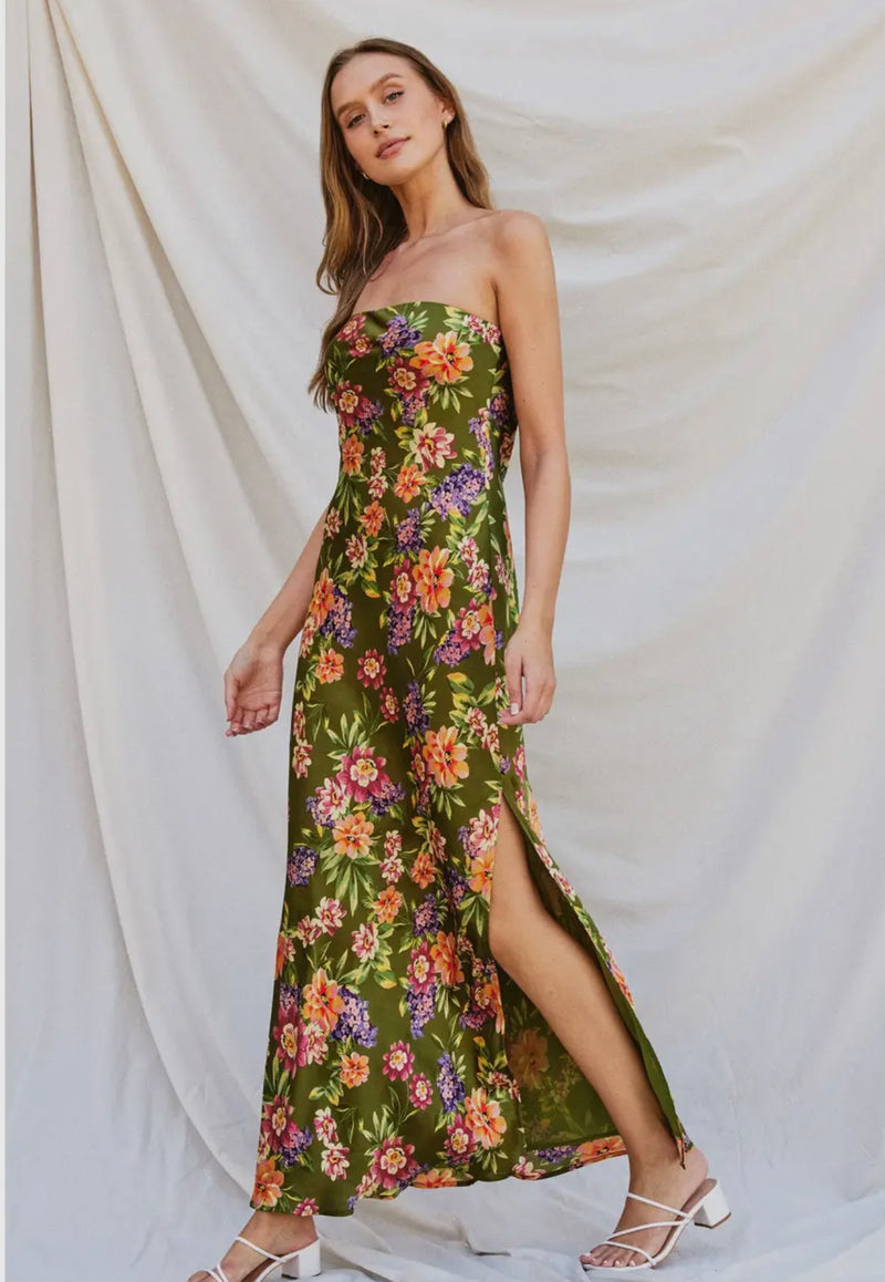 Olive fall floral dress