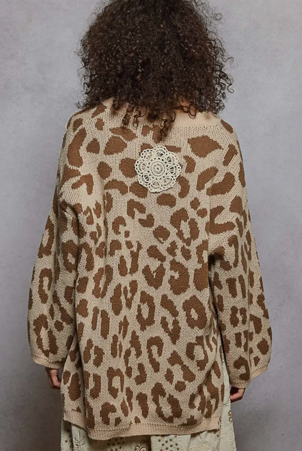 Boho crochet print sweater