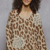 Boho crocheted print sweater