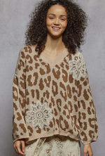 Boho crochet print sweater