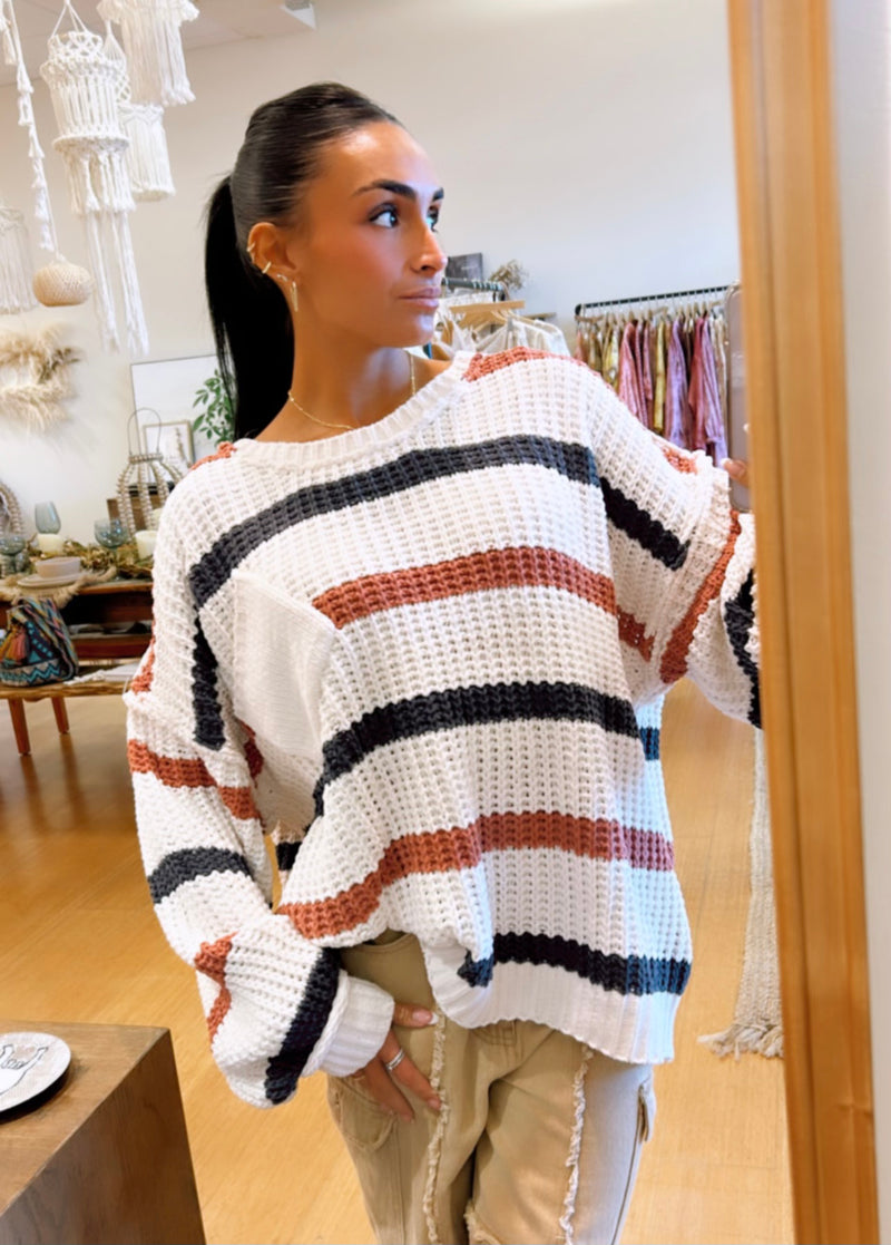Almond Striped Ocean Sweater