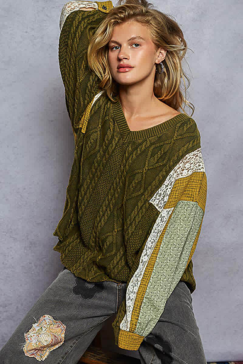 Boho Cable knit Patchwork sweater