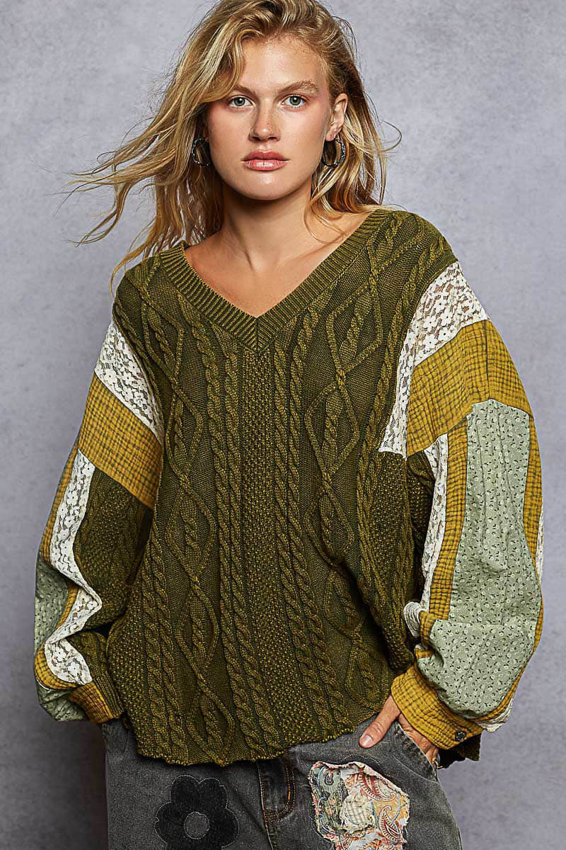 Boho Cable knit Patchwork sweater